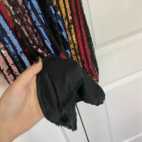 Fashion Nova Black and Green Sequin striped Dress adjustable straps NWT size L - Picture 13 of 16